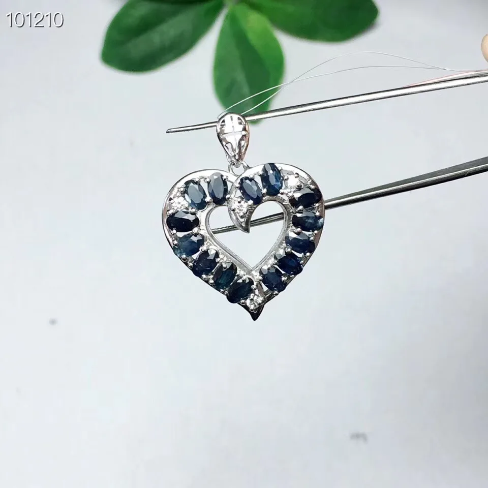 Любящее сердце натурального ожерелье с голубым сапфиром подвеска стерлингового серебра 925 для мужчин или женщин
