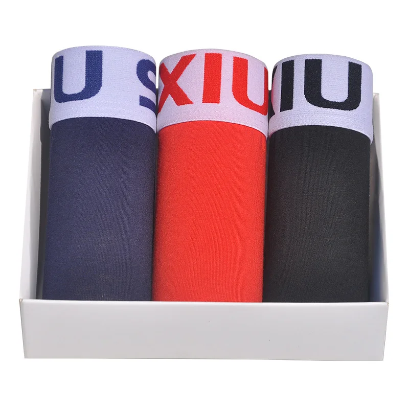 

DEWVKV 2019 3pcs\lot Male Underwear Elastic Wide Belt Men Underpant Solid Cotton Panties Model Boxer Sexy Plus Size Boxer