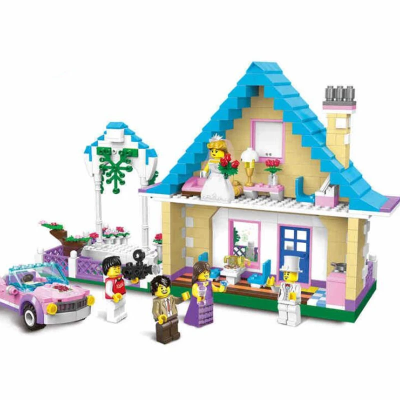 

613 unids city bedroom matrimonial block bricks of toys play mobil castle princess girls wedding gifts of the groom compatible