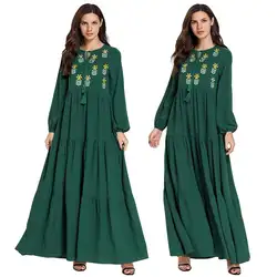 Abaya Дубай Цветочная вышивка длинное платье мусульманский женский Восточный халат исламский Макси Вечерние jilbaw драпированные Турция ОАЭ
