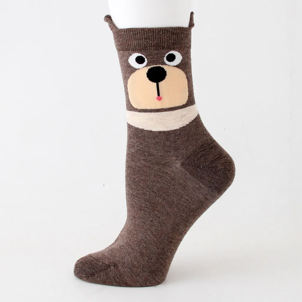 Хлопковые носки; повседневные короткие носки; женские носки с изображением кошачьих ушей и животных; W708