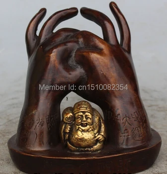 

5" Marked Chinese Folk Bronze Gilt Stand Mammon Money Wealth God Two Hand Statue