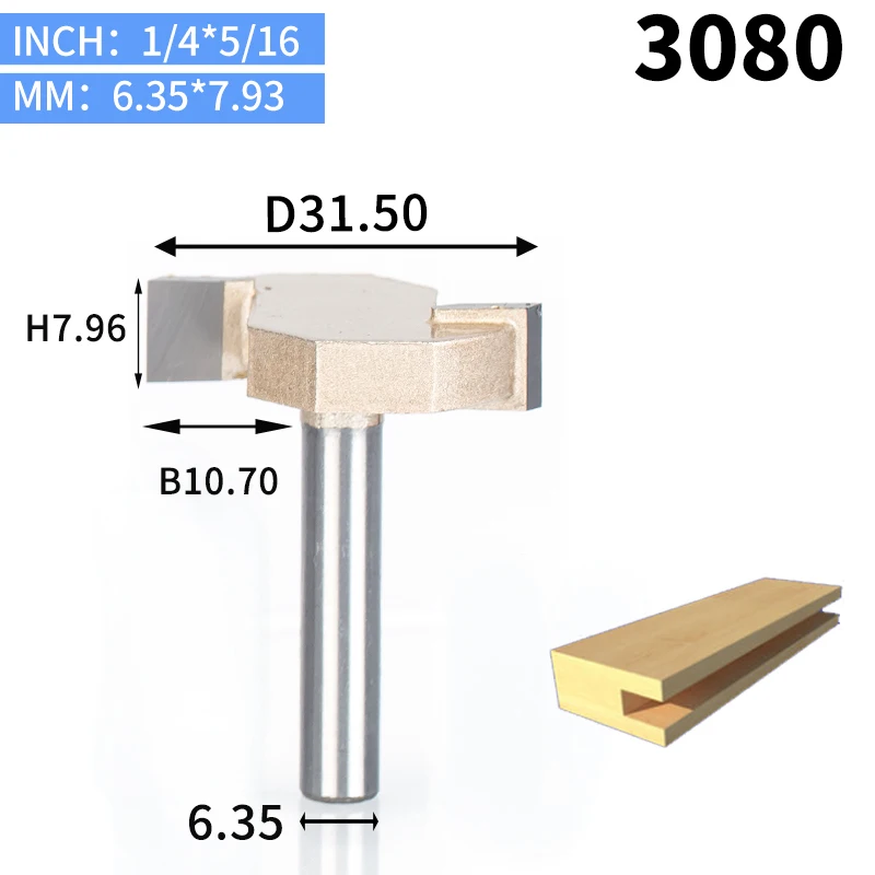HUHAO 1 шт. 1/" хвостовик Т-образный долбежный резец деревообрабатывающий инструмент 2 фрезы Фрезы для деревообработки долото для деревообработки - Длина режущей кромки: 3080