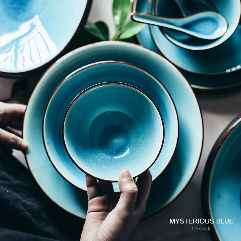 ANTOWALL синий лед crackle посуда бытовая керамическая чаша длинная рыба блюдо тарелка соус блюдо палочки для еды держатель микроволновая печь доступны