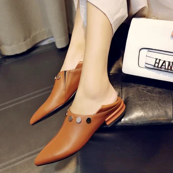 

hot VANGULL women Genuine Leather shoes cow leather Metal rivet pointed toe women pumps professional office career casual shoes