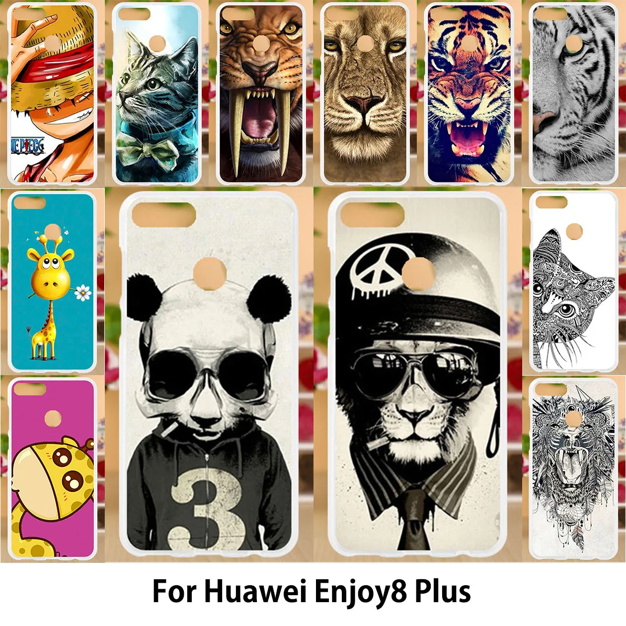 

Anunob For Huawei Y9 2018 Case Silicon Soft TPU Covers Huawei Enjoy 8 Plus Patterned Cases Painting Cute Tiger Pandan Cat 5.93