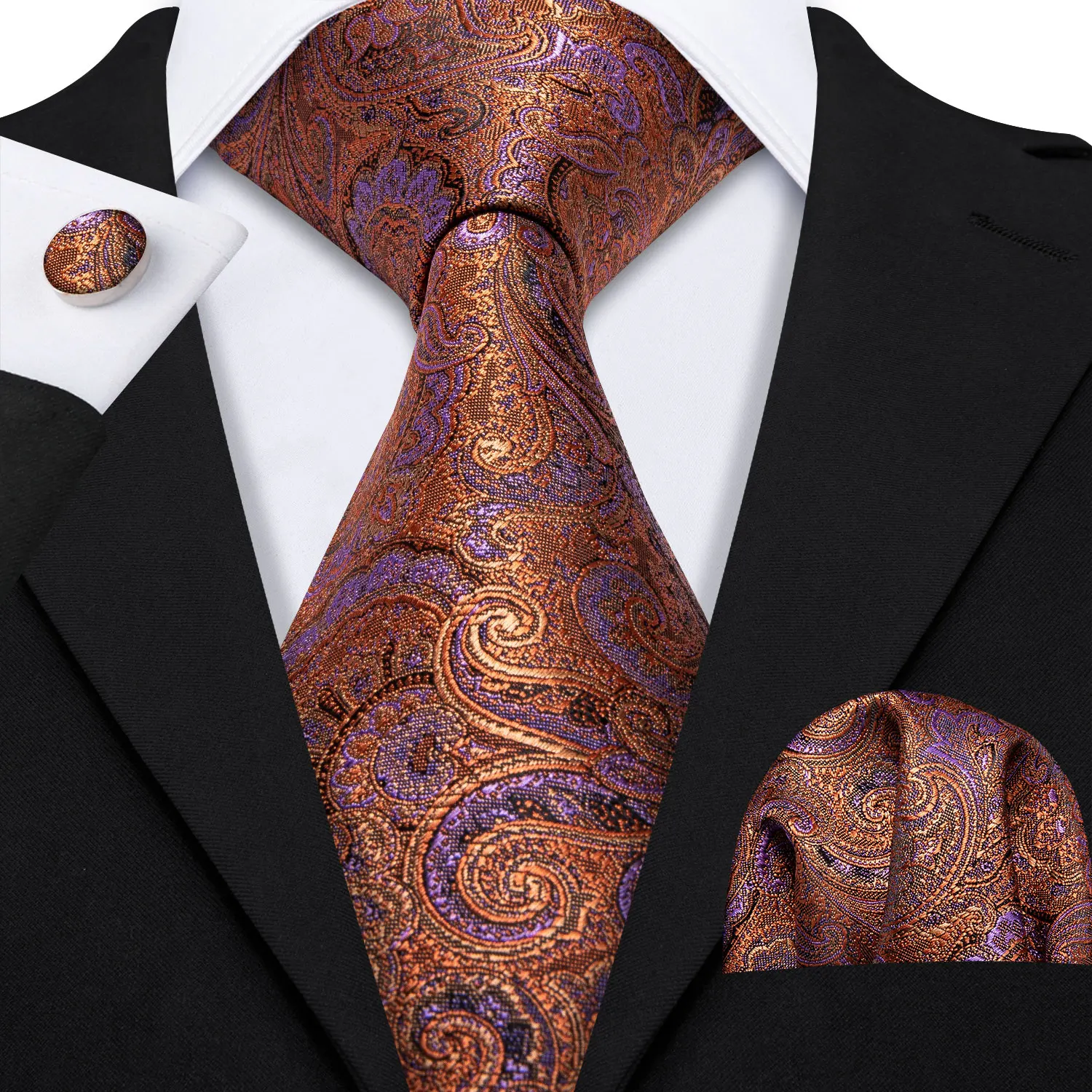 

Barry.Wang Classic Designers Gold Paisley Mens Silk Ties Gravat Tie Hanky Box Set Gifts For Men Wedding Groom Neckties LS-5161
