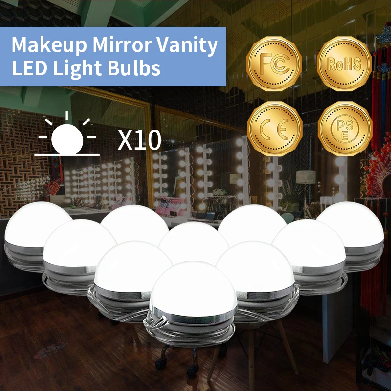 

Makeup Mirror Lamp 12V Vanity Table LED Bulb 6 10 14 Bulbs Hollywood Dressing Mirror Coiffeuse Light Stepless Dimmable Wall Lamp