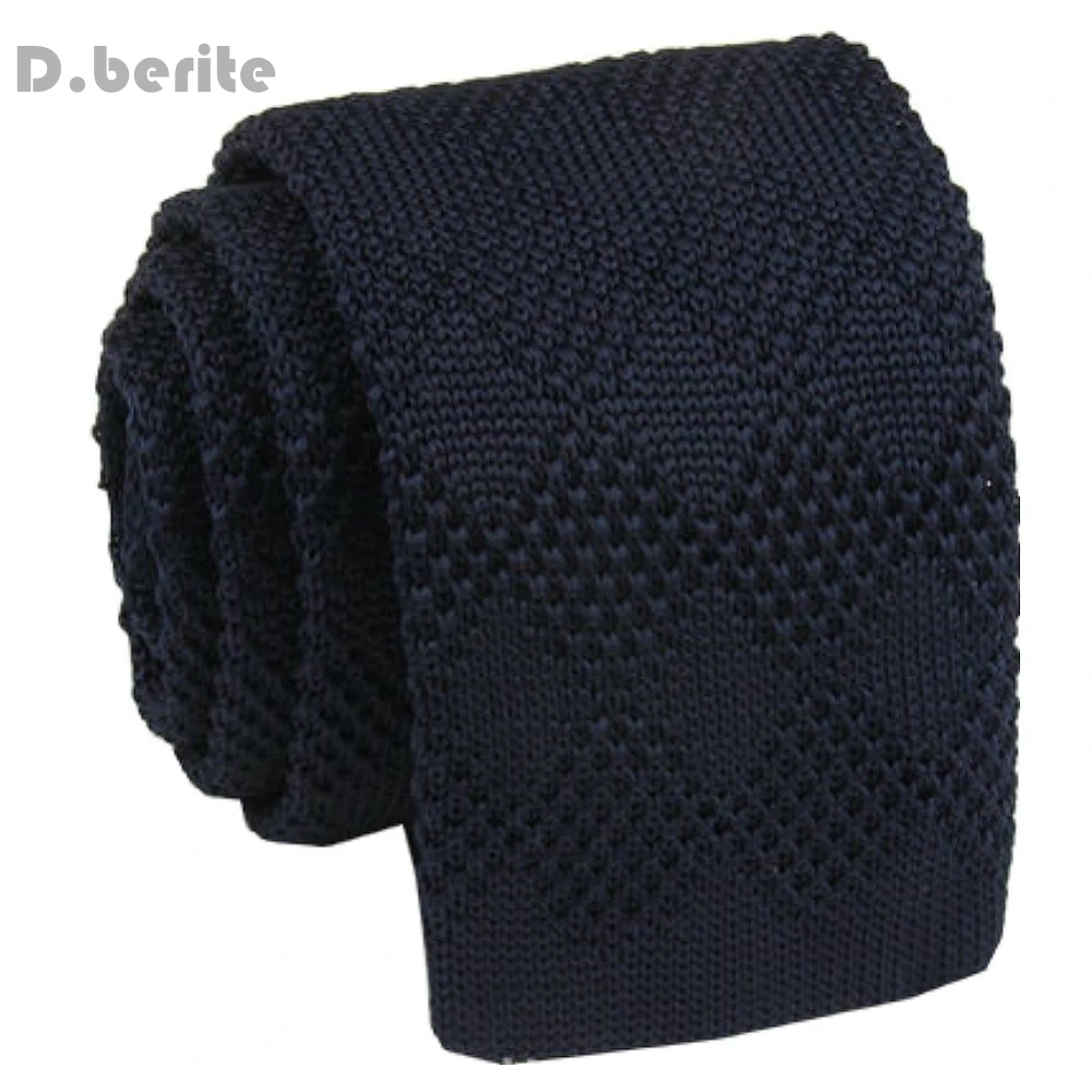 Men's Navy Blue Solid Plain Classical Knit Tie Slim Skinny Knitted Ties Groom Wedding Party