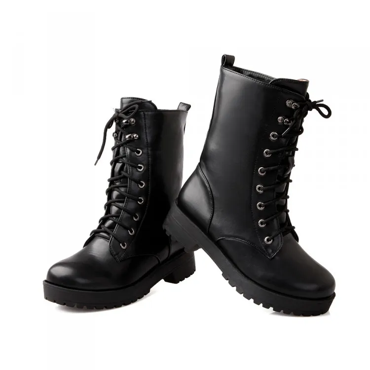 Womens Round toe Lace up Ankle Boots Cowboy PU Lea...
