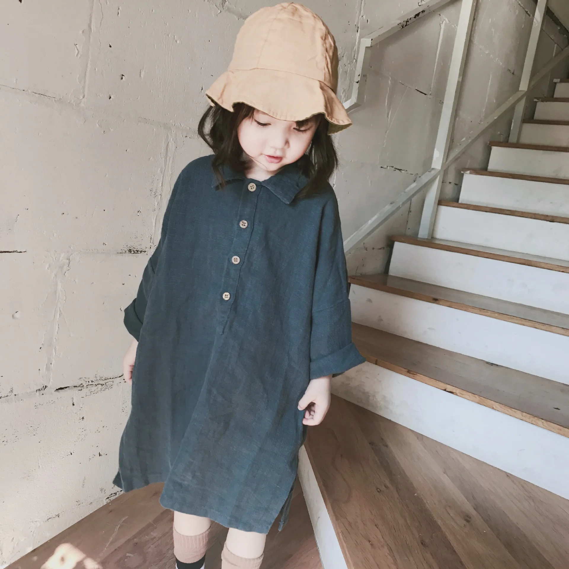 

Korean 2018 autumn girls dresses 2018 turn-down kids girls long sleeve shirts dress for children cotton clothes baby clothing