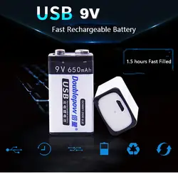 9 В USB Перезаряжаемые батареи 6f22 9 В Smart battery 650 мАч Беспроводной микрофон инструмент KTV использовать