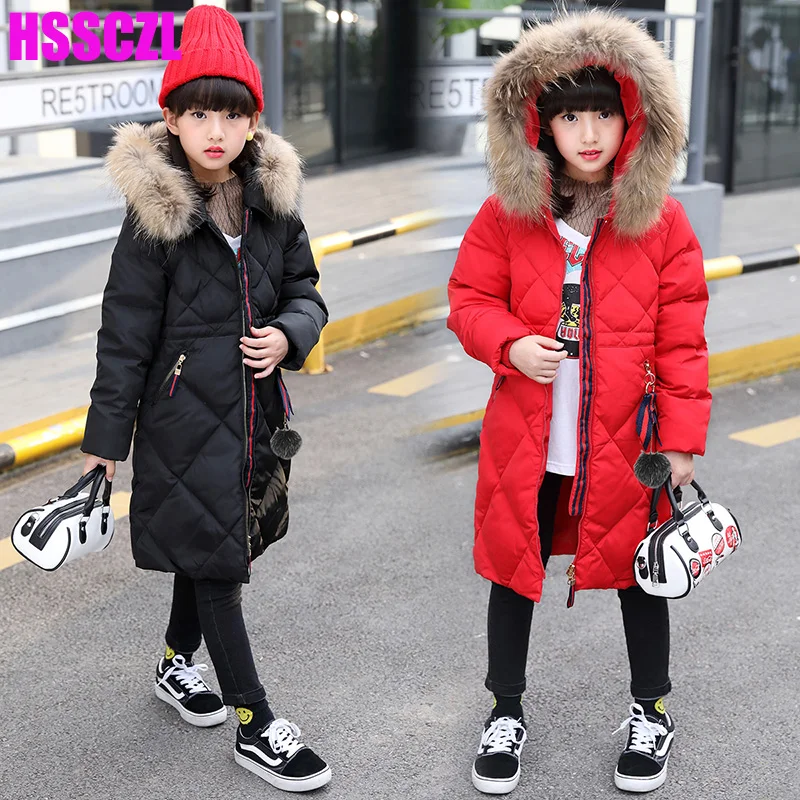 

HSSCZL Girls Duck Down Jackets 2018 Brand Girl Child Winter Thicker Down Coat Hooded Natural Fur Collar Outerwear Overcoat 7-14A