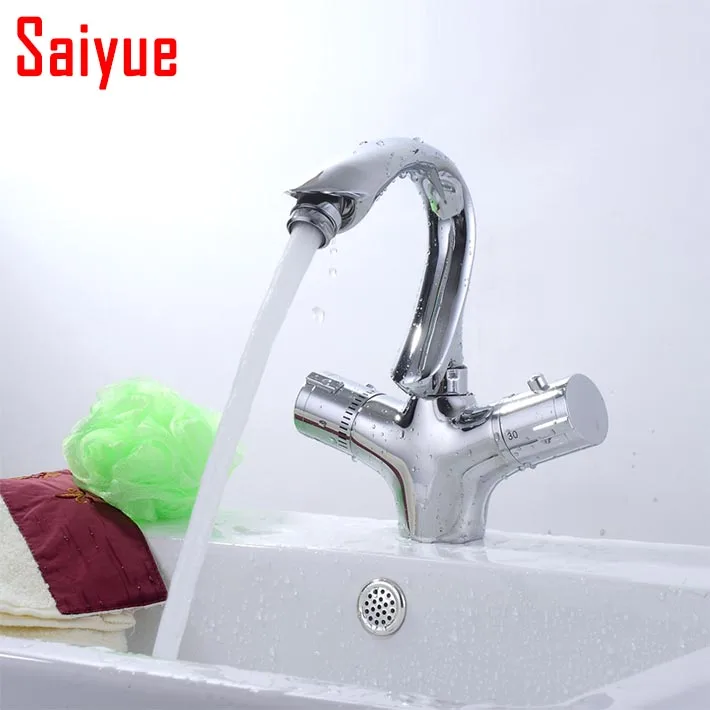 

New Auto thermostatic control Faucet Mixer Water Tap Dual Handle Polished Chrome thermostatic mixing valve torneira de parede