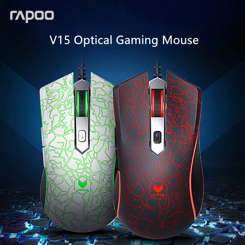 Rapoo V15 USB Проводная компьютерная мышь, оптическая игровая мышь Mause 2000 dpi, 5 кнопок, светильник, вес, светодиодный, игровая мышь для ноутбука, ПК, геймера