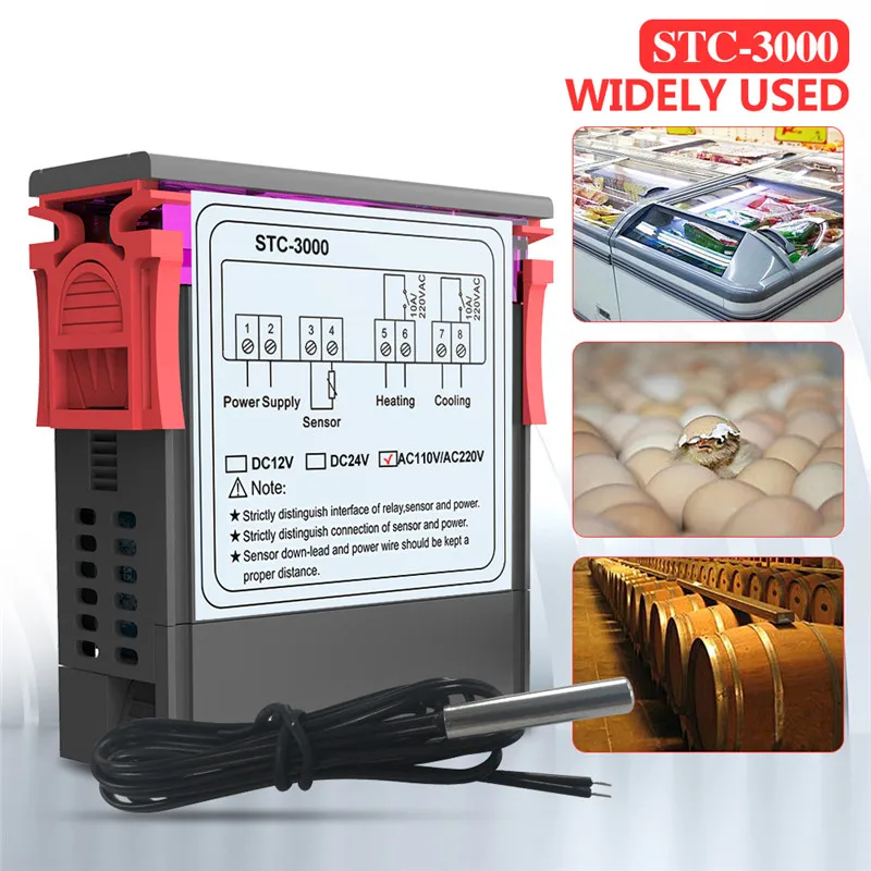 STC-100 STC-1000 SHT2000 STC-3000 AC 110-220 V DC 12 V 24 V Цифровой термостат гигрометр Температура контроллер датчик температуры