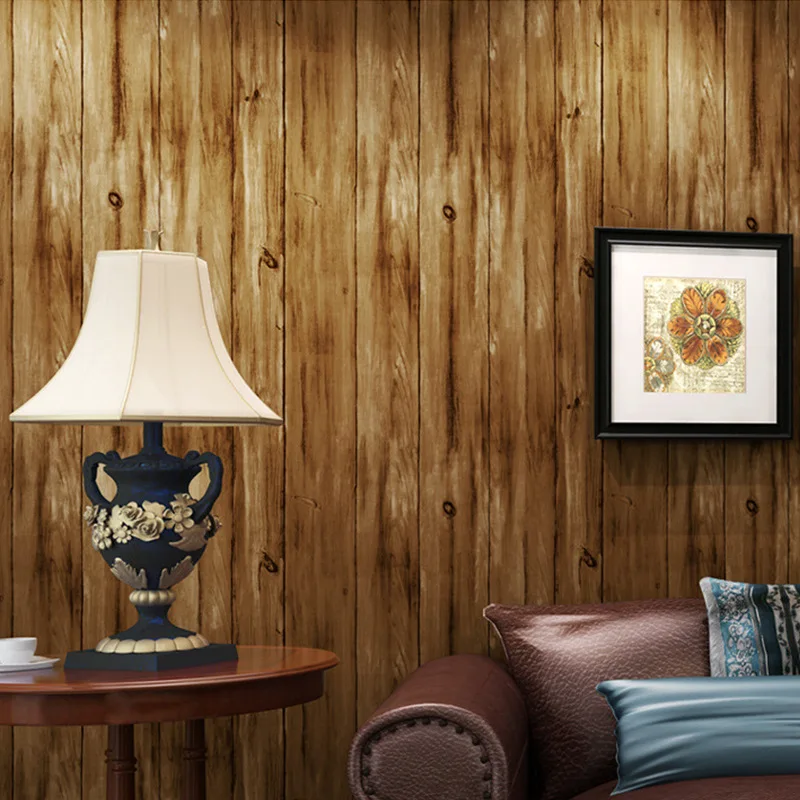 

0.53x10m American style Retro Ornament Wooden Pattern Wallpaper Study room Restaurant Striped Nonwoven Wallpaper