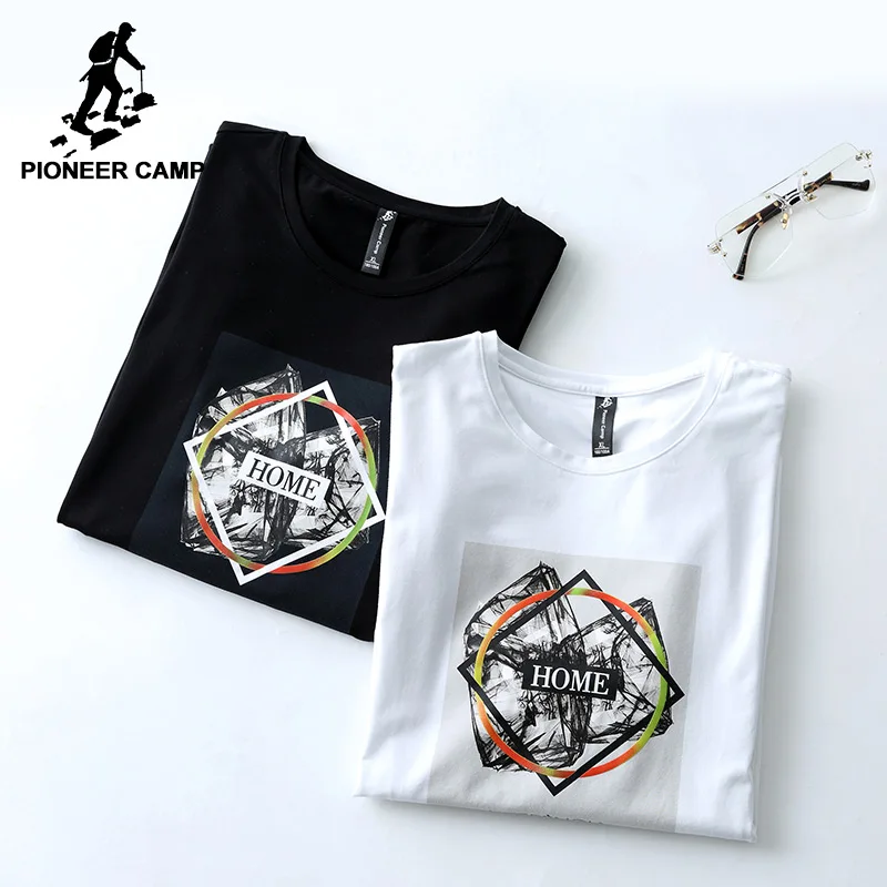 

Pioneer Camp fashion geometric printed T shirts men brand-clothing long sleeve T-shirt male quality stretch Tshirt ACT701360