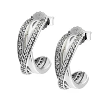 Переплетенные серьги-гвоздики с прозрачным кубическим цирконием 925 пробы серебряные модные ювелирные изделия