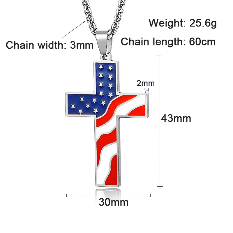 DICARLUN американский флаг ожерелье из нержавеющей стали крест кулон ожерелье s патриотические ювелирные изделия религиозные США золото серебро Тяжелая Цепь