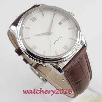 

NEW Arrive 40mm Coutent White Sterile Dial Sapphire Glass Date Stainless steel Leather Miyota Automatic Mechanical Men's Watch