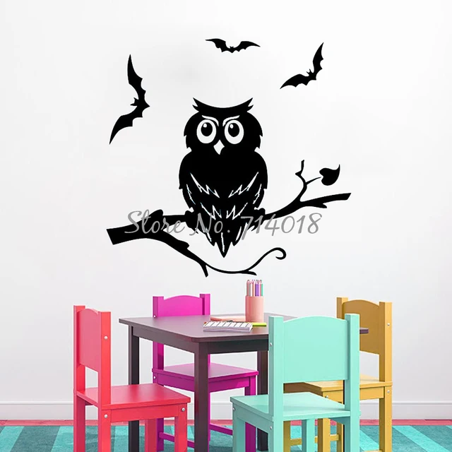 night owl on branch vinyl wall sticker halloween wall decals home