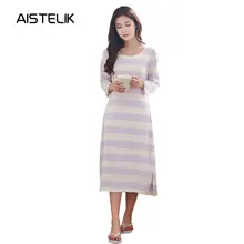 Ночная рубашка для женщин, Осень-зима, выше колена, длинный отрезок, с длинными рукавами, хлопок, для студентов, свободная летняя домашняя пижама