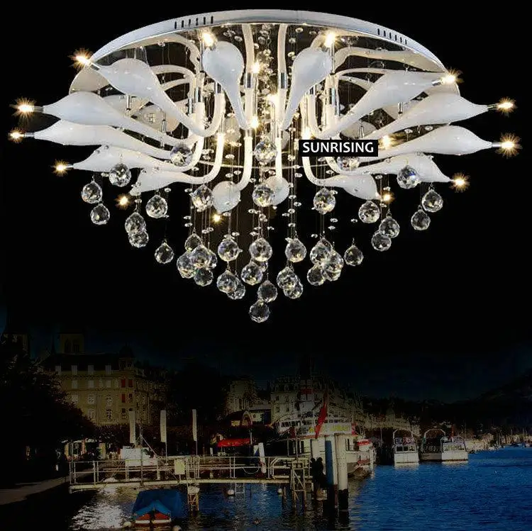 Crystal Modern LED Ceiling Lights G4 Luminaria Teto Luminaire Lustres Swan Cristal Lamps | Лампы и освещение