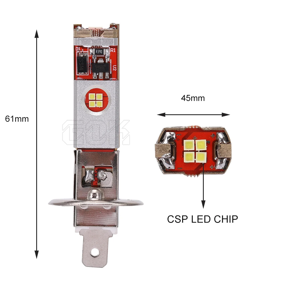 2 шт. Автомобильный светодиодный H1 h3 60w светодиодный чип csp 12 Светодиодный canbus Белый противотуманная фара дальнего света светильник светодиодный Авто Бег светильник DC12v-24v