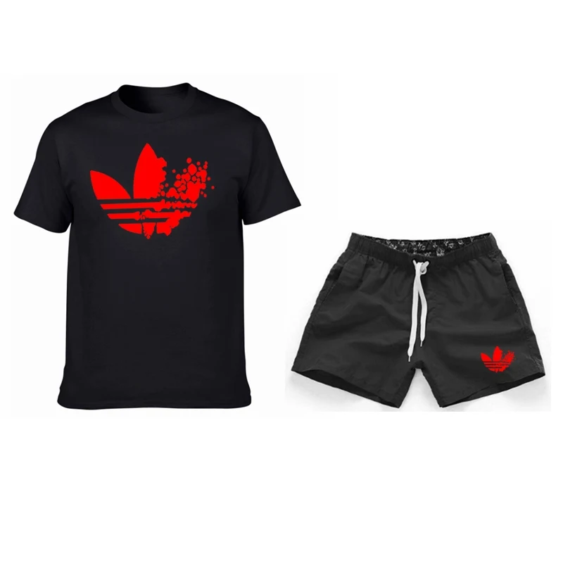 

Two Piece Set Men Short Sleeve T Shirt Cropped Top+Shorts Men's Tracksuits 2019 New Causal Sportswear Tops Short Trousers