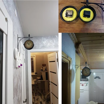 

Wall Clock Antique Style Station Decorative Double Sided Metal Wall Clock Metal Frame + Glass Clock Vintage Hanging