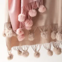 Для женщин высокое качество простой Мех Кролика Pom Кашемир шаль шарф зима негабаритных толстые Пашмины Пончо хиджаб одеяло Cachecol