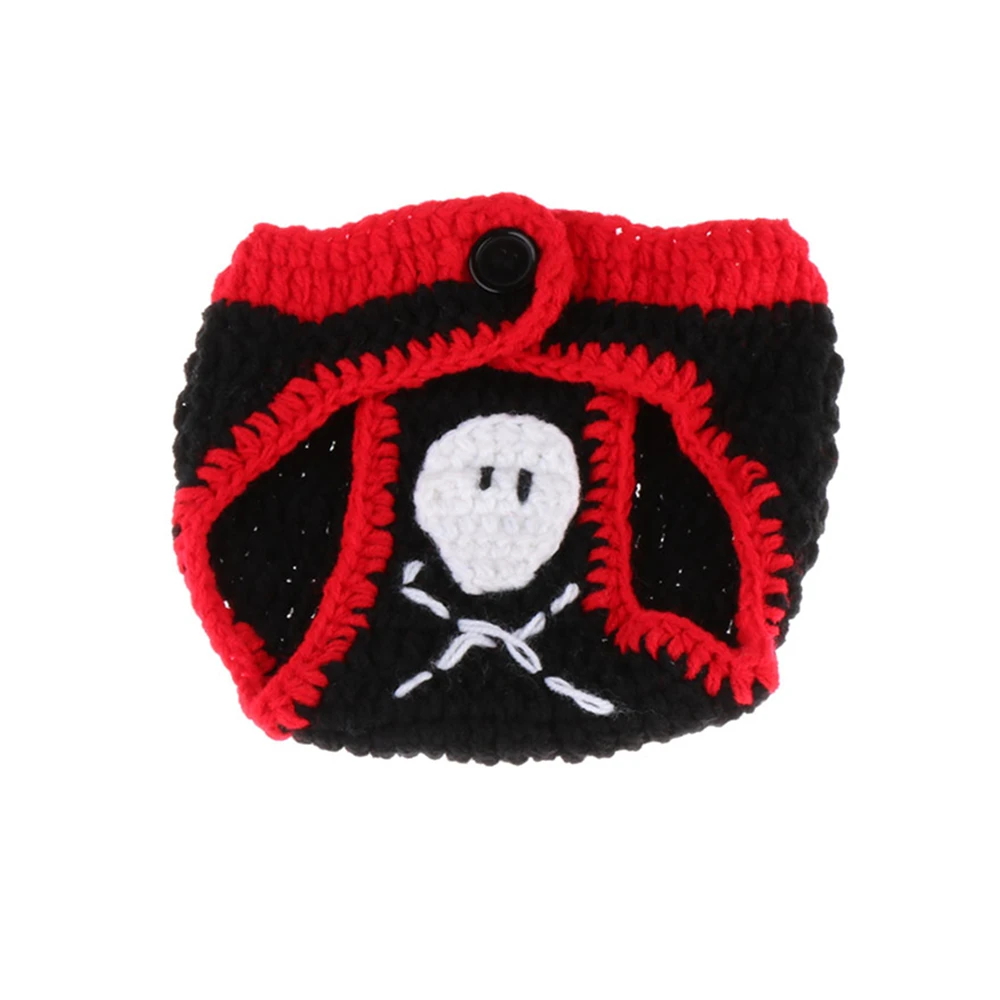 Дизайн с черепом, пиратский вязаный костюм для новорожденных, вязаная шапка ручной работы, подгузник, детская одежда с принтом стрельбы на день рождения