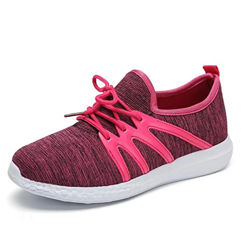 Для женщин на открытом воздухе походные кроссовки большой прогулочная обувь для девочек спортивная обувь Для женщин ткани на шнуровке, дышащие, не скользящая обувь - Цвет: Fuchsia
