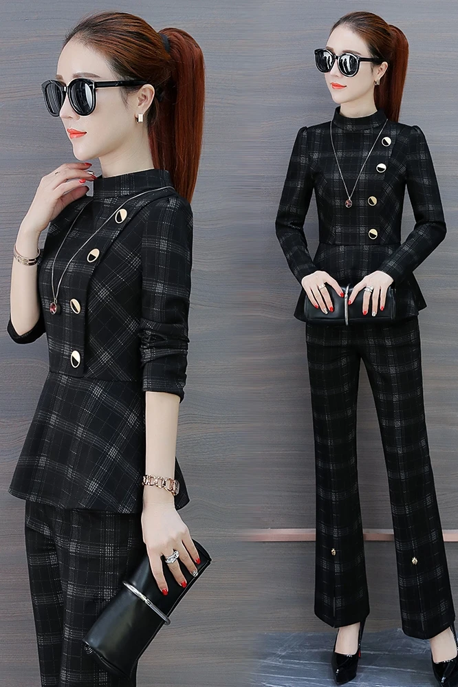 Women OL Suits Slim Fit Fashion Coats Blazer Korean Tops Pants Stripe Business