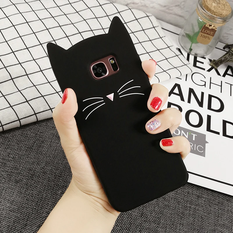 

Coque For Samsung S9 S9 Plus Cute Cartoon Glitter Bearded Cat Case For Samsung S6 S7 Edge S8 Plus Case Soft Silicon Back Cover