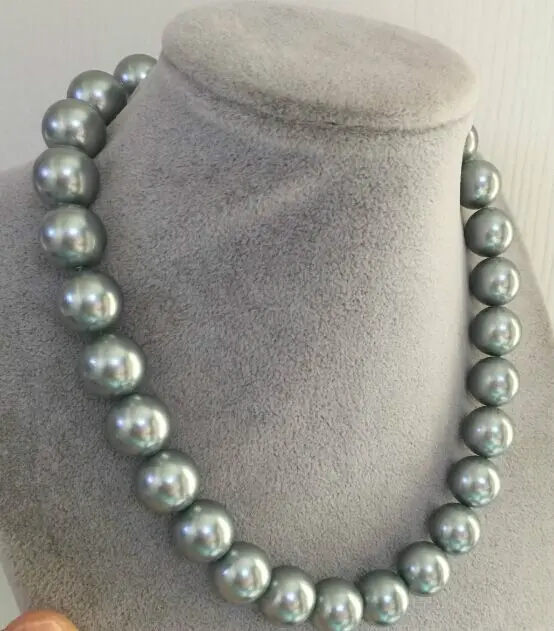 

huge 11-12mm freshwater silver grey round pearl necklace 18"925silver