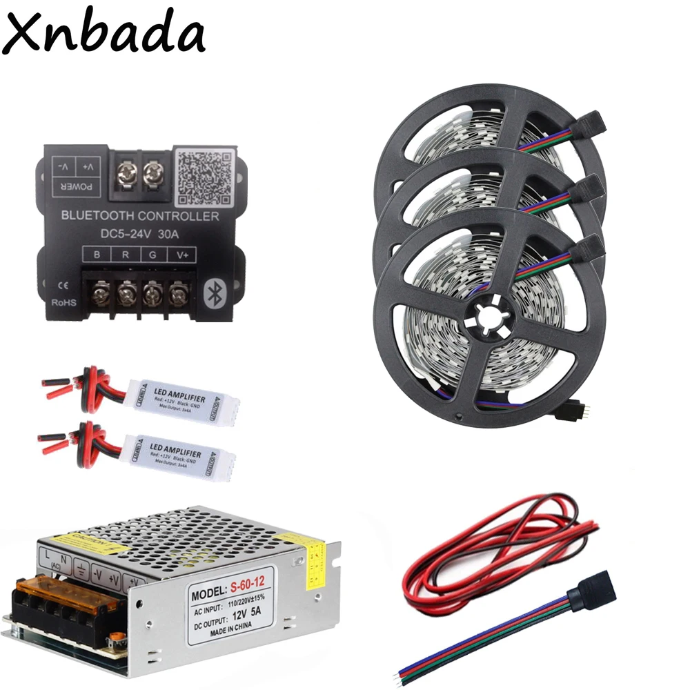 

5050SMD Flexible RGB Led Strip Light 30Led/m DC12V 15M+RGB Bluetooth Led Controller+12V 2A Led Transformer+RGB Led Amplifier