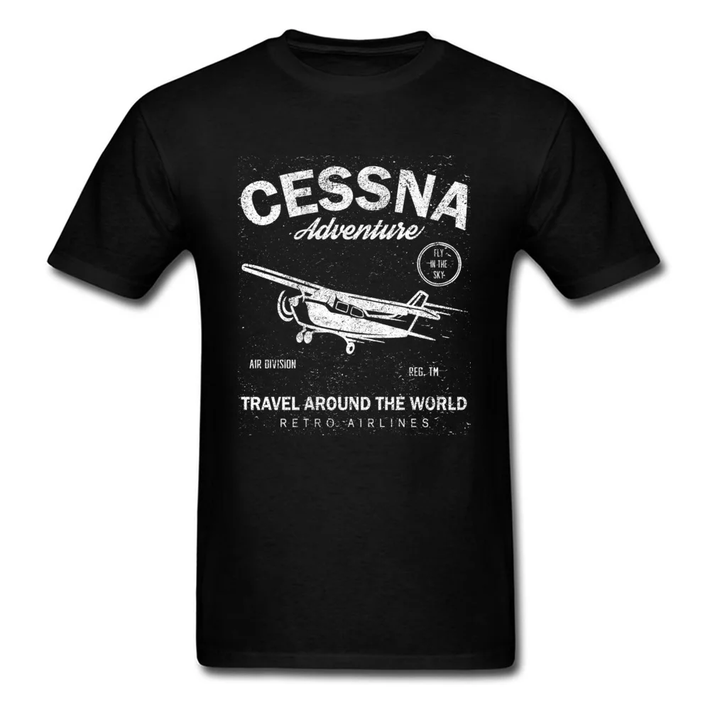 Cessna для отдыха бренд биплан футболка самолет Приключения путешествия по всему миру Винтаж футболка для мужчин Графический футболки День отца - Цвет: Черный