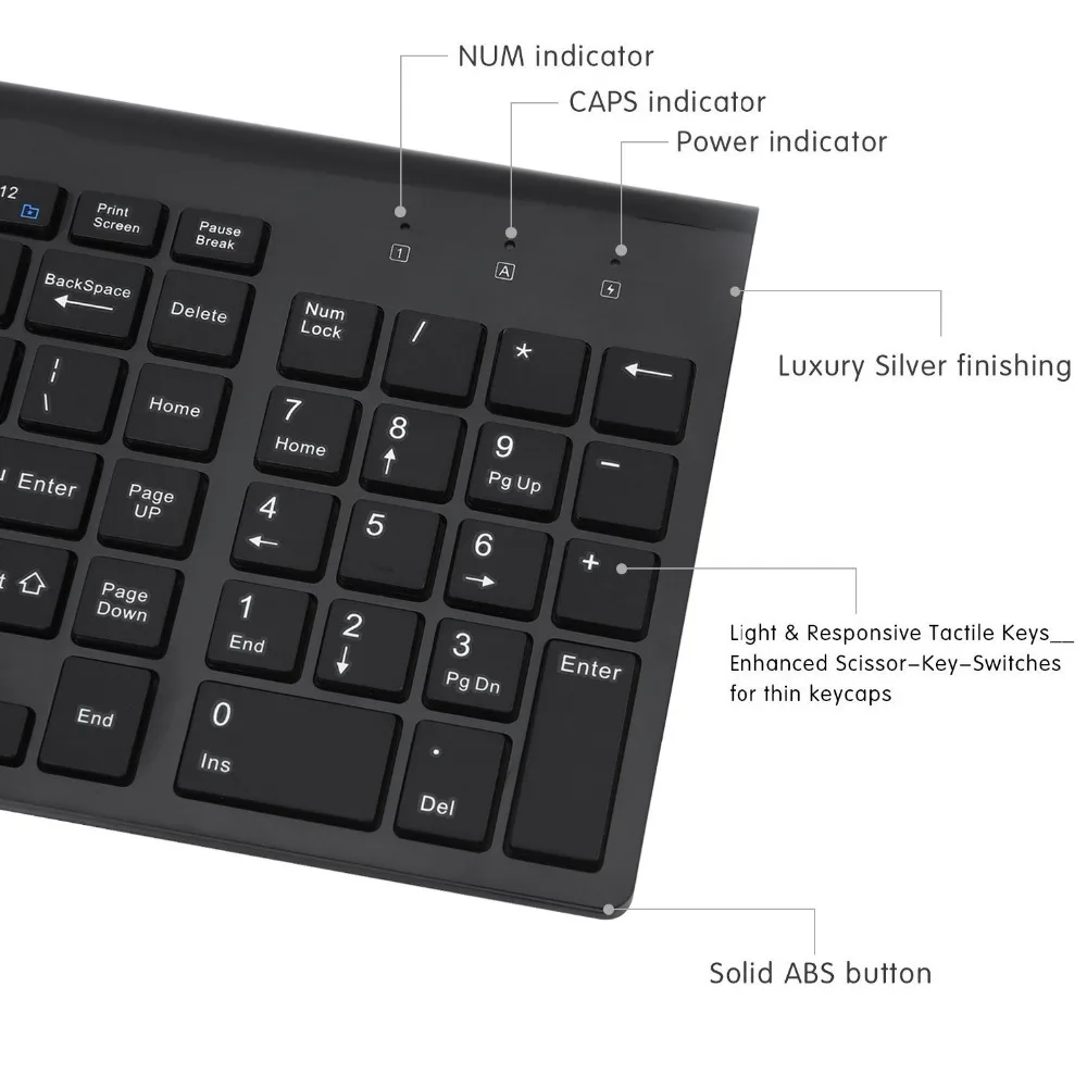 Zienstar английская 2,4G Беспроводная клавиатура мышь комбинированная с usb-приемником для Macbook, компьютера, ПК, ноутбука, ТВ-бокса и Smart tv