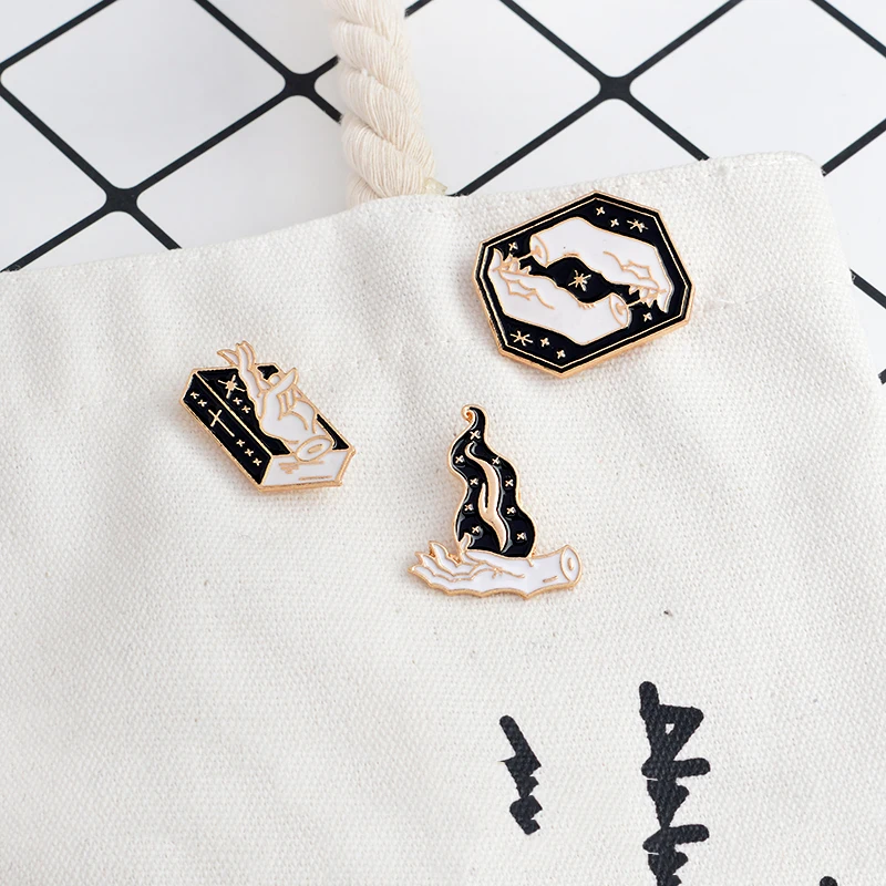

Jewelry Black Witch And Flame Reference Enamel Contacts Black And White Handmade Brooch Badge Witch Jewelry Witch jewelry
