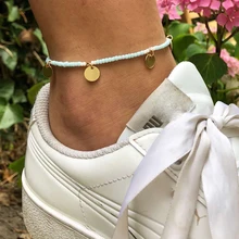 Модные круглые подвески каменные бусины эластичные браслеты на лодыжку для женщин Новая мода океан ножной браслет в богемном стиле браслеты на украшения для ног