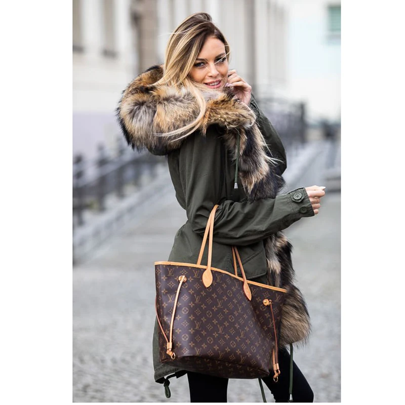 CKMORLS New Fashion Parkas With Natural Big Raccoon Fur Collar Armygreen Fur Jacket For Women Real Fur Coats Thick Warm Outwear