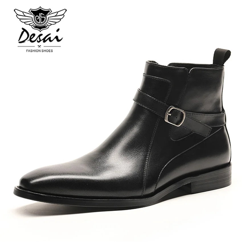 DESAI/мужские высокие ботинки; сезон осень-зима; ботинки «Челси» без шнуровки с острым носком; дышащие деловые ботинки из натуральной кожи; мужская обувь