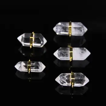 

5Pcs,High Quality Natural Clear Crystal Double Point Pendants,Raw Roug Quartz Large Point Gold Edges Connectors Charms Jewelry