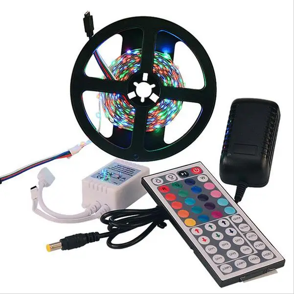 

5M RGB LED strip 3528 Non-waterproof 300LED 24KEY or 44KEY IR Remote Controller 12V 2A Power Adapter flexible light 60PCS/M