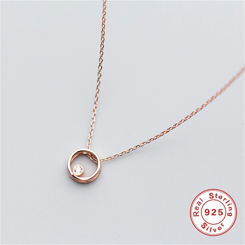 

BOAKO Real 925 Sterling Silver Choker Necklace Round Circle Pendant Necklaces Silver Chain Crystal Necklace Women Jewelry kolye