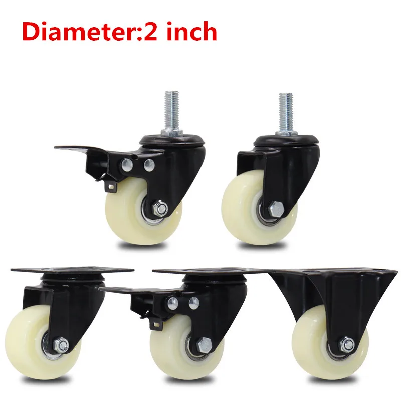 

4pcs 2 inches 50mm Bearing Capacity 100kg Black Trolley Wheels Caster Nylon quiet Swivel Casters for Office Chair Sofa Platform