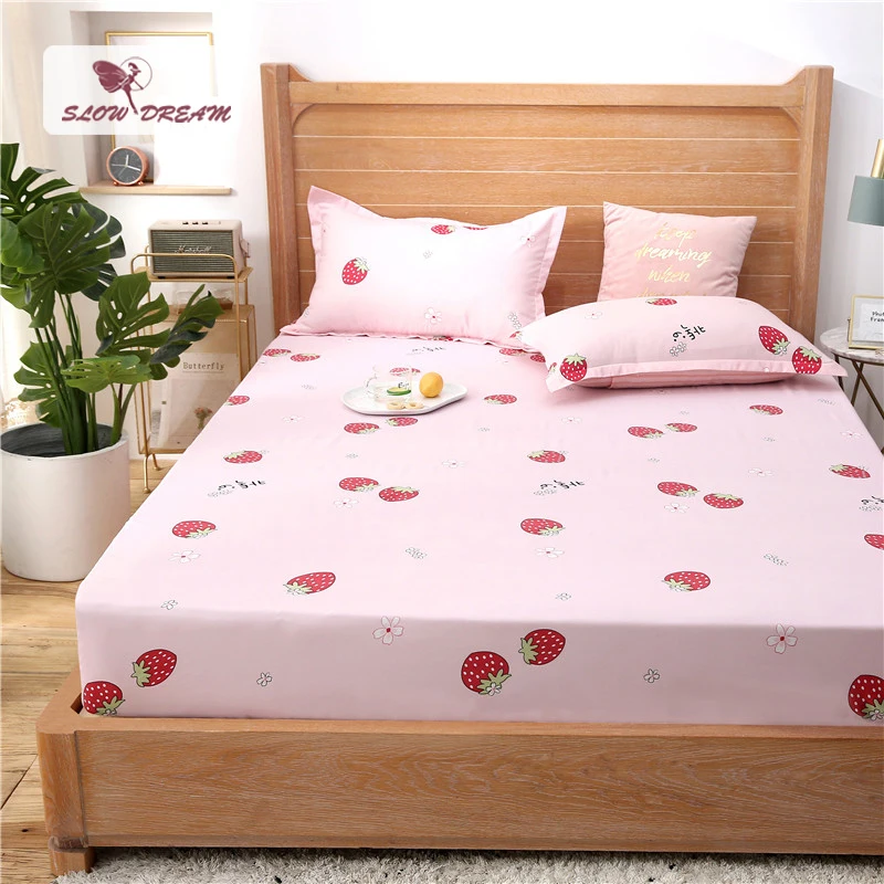 

Slowdream 1PCS Strawberry Fitted Sheet Printed Pillowcase Bed Sheets On Elastic Band Rubber Sheet Double Single Mattress Covers