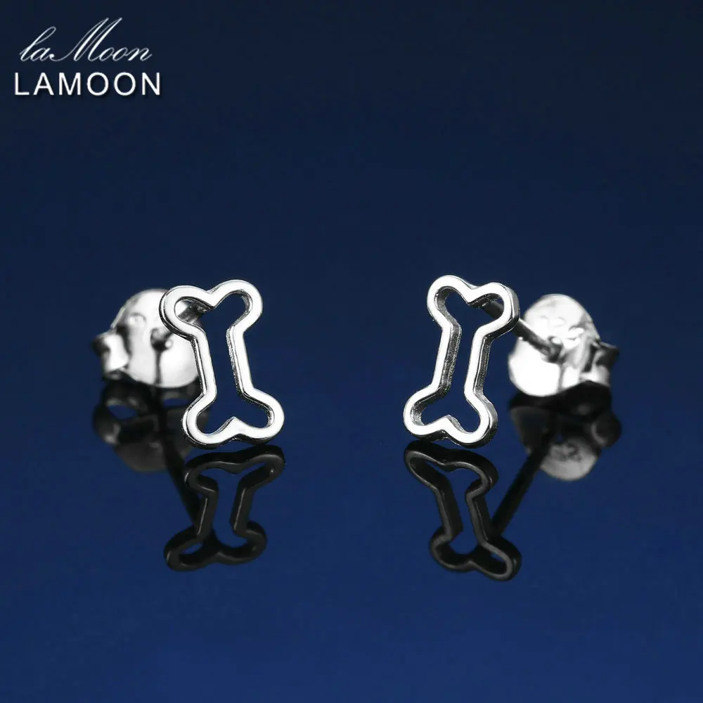 LAMOON 2017 New Little Hollow Bone for Dog Cartoon 100% 925-Sterling-Silver Earrings Fine Jewelry For Women Girl Gift LMEY239